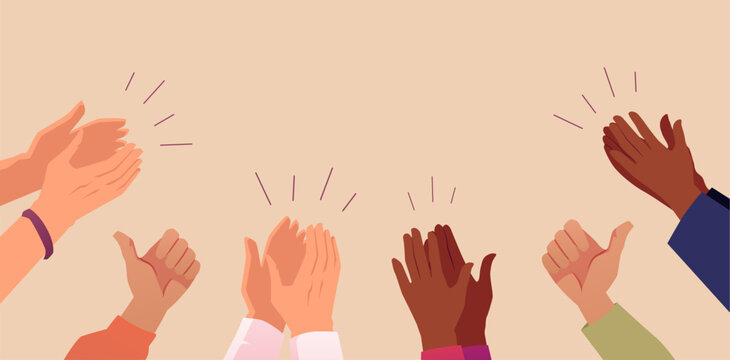 Vector illustration of group of hands of different nationalities clapping in appreciation.