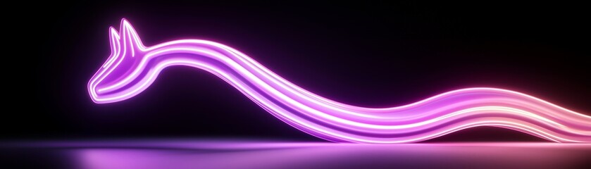 A sleek, neon-lit sculpture of a cat-like creature, featuring glowing purple and pink accents against a dark background.