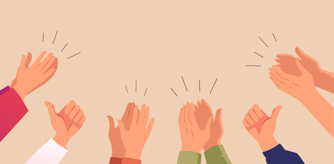 Fototapeta premium Human hands clapping ovation, people crowd applauding, encouragement and congratulating, showing appreciation, thumbs up