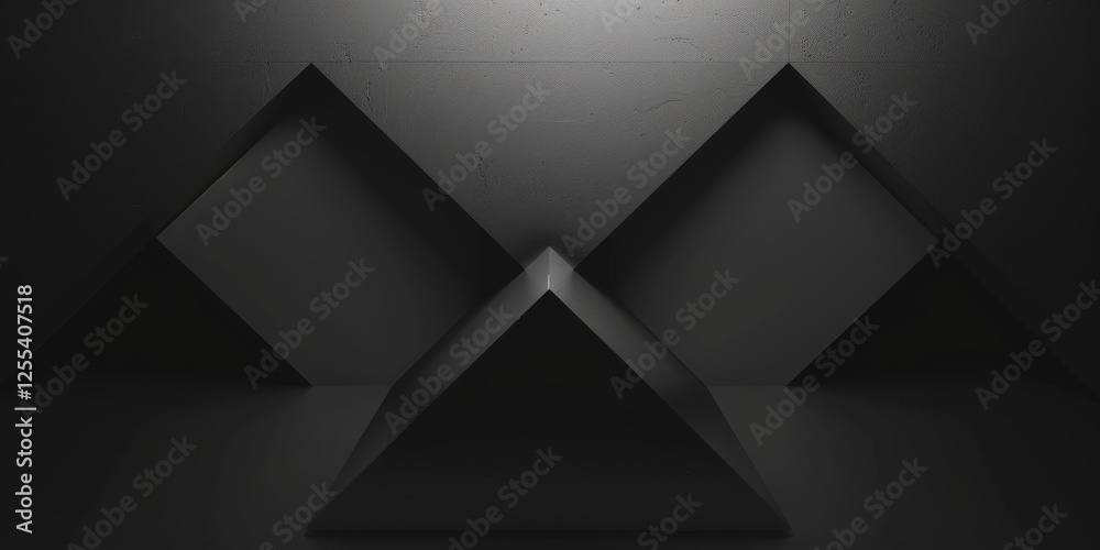 Poster An abstract minimalist artwork against a pure black background, Abstract forms and textures in a minimalist arrangement, Contemporary minimalist style