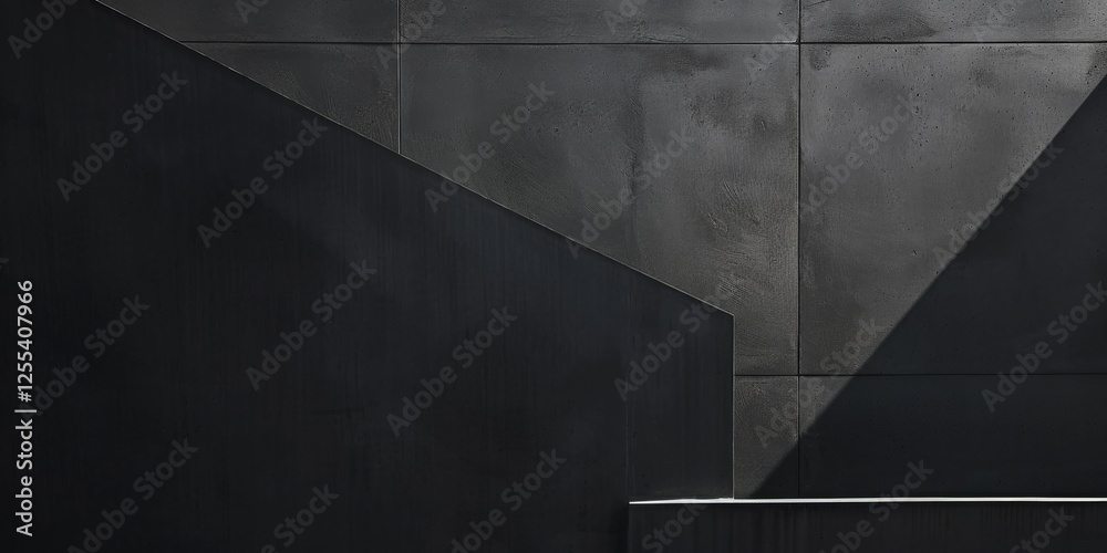 Poster An abstract minimalist artwork against a pure black background, Abstract forms and textures in a structured arrangement, Contemporary minimalist style