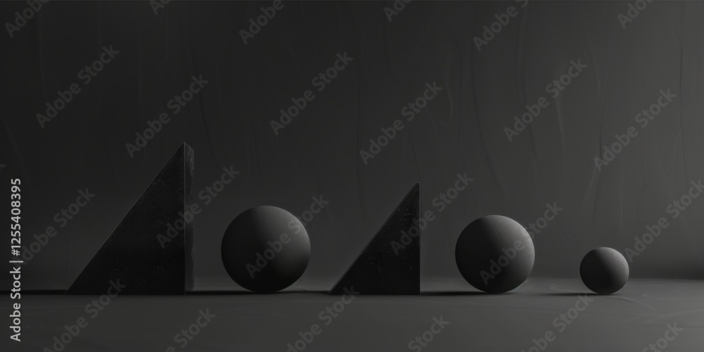 Aufkleber an abstract minimalist artwork against a pure black background, abstract geometric shapes in a balan