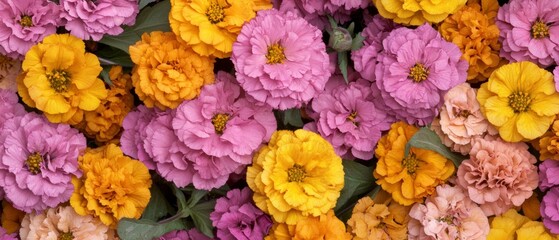 Close-Up View of Colorful Flowers with Yellow Pink and Purple Petals