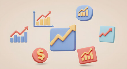 Financial Growth Chart and Dollar Coin in 3D Rendering Illustration