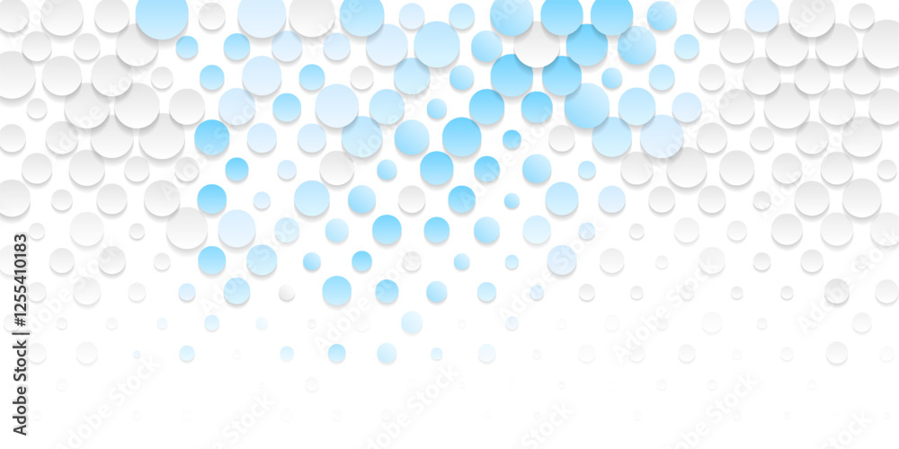 Poster white and blue minimal paper halftone circles abstract geometric background. vector technology desig