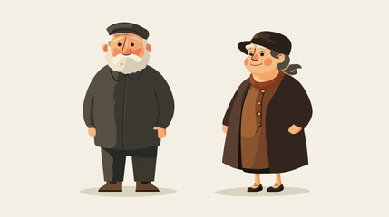 Illustration of pensioners. Elderly couple. Grandmother and grandfather.