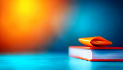Book with an orange ribbon, a gift with blurred background, for reading or studying