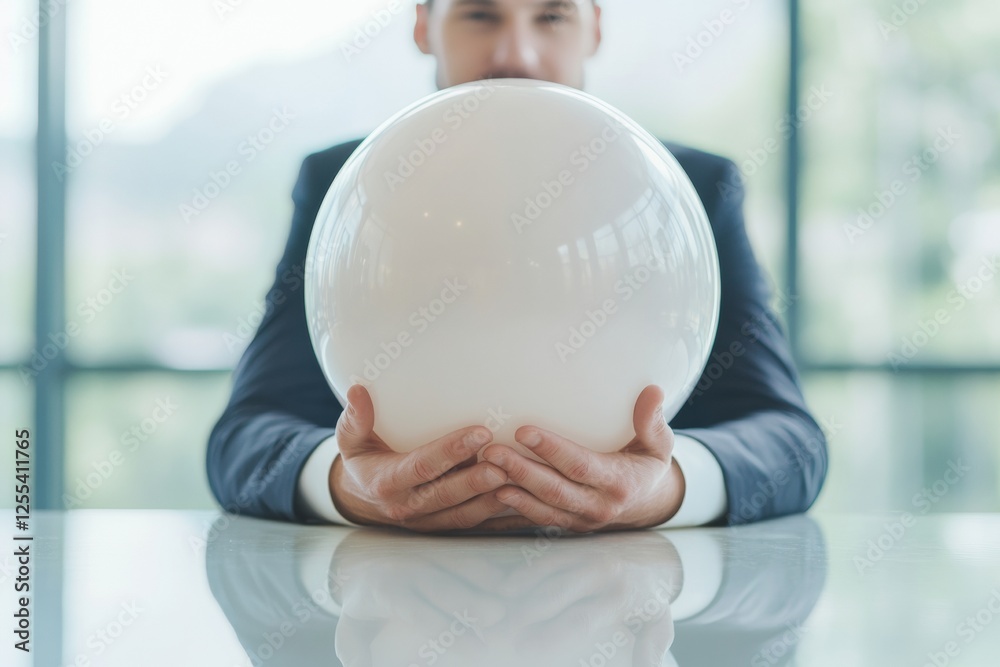 Poster modern workplace zen reflective desk setup with inflatable stress ball in open office - enhancing co