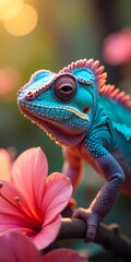 Obraz premium Vibrant Chameleon on a Leaf