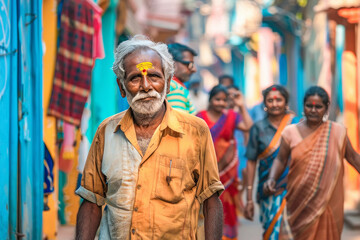 Obraz premium indian sadhu standing at market place