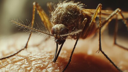 Mosquito Sucking Blood from Human Skin