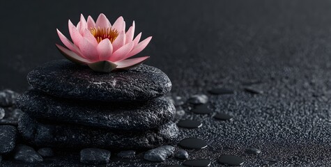 Fototapeta premium zen stones with flower and water drops