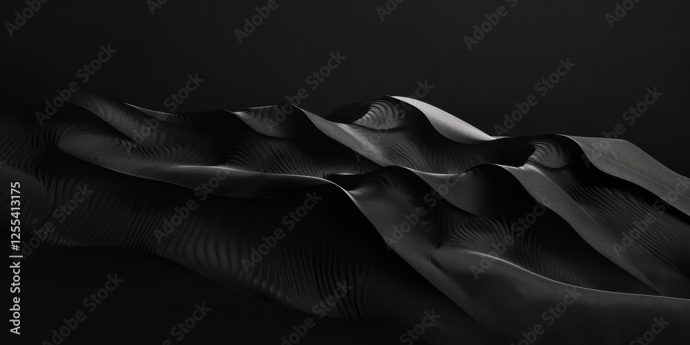 Poster an abstract minimalist artwork with a pure black background, abstract geometric shapes in a balanced