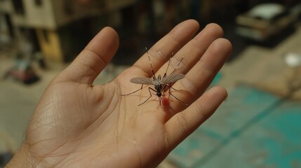 Mosquito Sucking Blood from Human Skin
