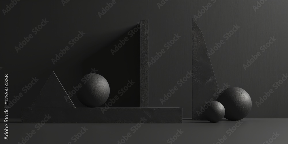 Poster an abstract minimalist artwork with a pure black background, minimalist shapes and lines in an abstr