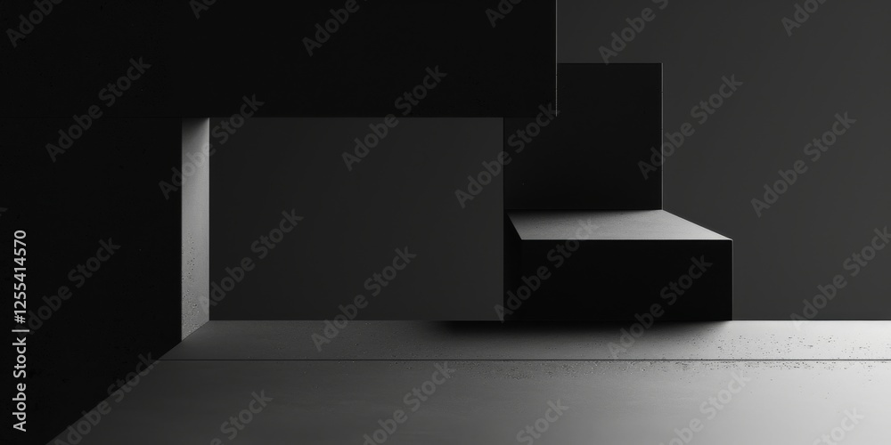 Poster an abstract minimalist artwork with a pure black background, minimalist shapes and lines in an abstr