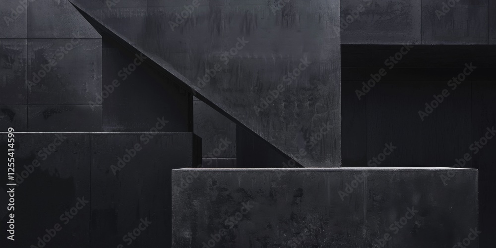 Poster an abstract minimalist artwork with a pure black background, minimalist shapes and lines in an abstr