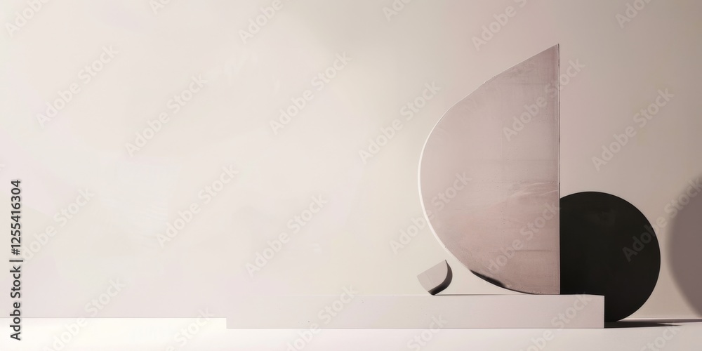 Poster an abstract minimalist composition against a clean white backdrop, minimalist geometric forms in mut