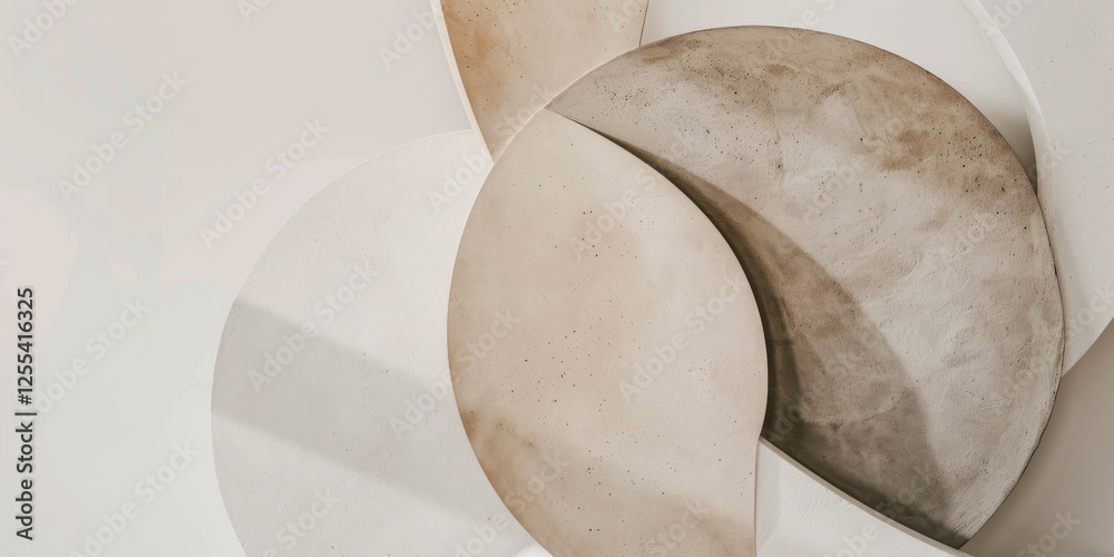 Poster an abstract minimalist composition against a clean white backdrop, minimalist geometric forms in mut