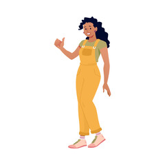 Vector illustration of a young woman giving a thumbs up.