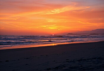 beautiful view of the sky at sunset on the beach