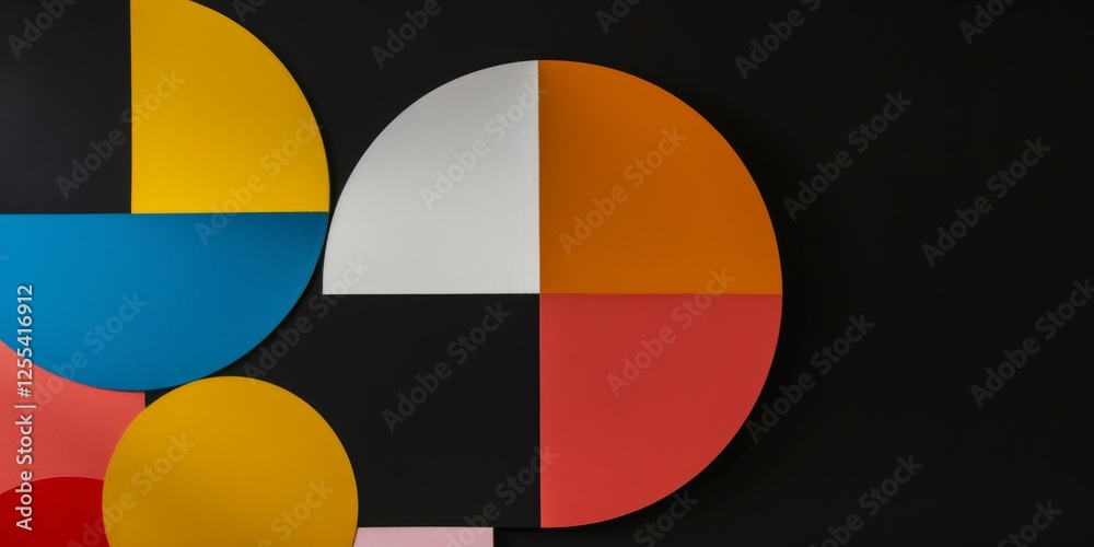 Poster an abstract minimalist composition against a deep black background, minimalist geometric forms in bo
