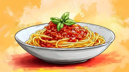 Stylized pasta illustration with dynamic lines, showcasing traditional Italian food elements, suitable for posters, advertisements, and food-related projects, graphic novel aesthetic