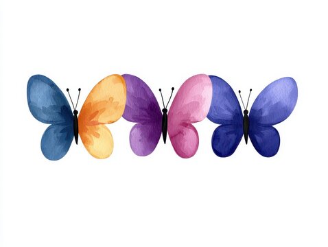 Colorful watercolor butterflies in a delicate arrangement, showcasing beauty and nature