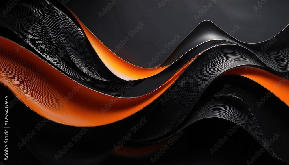 Aufkleber abstract black and orange flowing wave design with textured surface, modern minimalist background fo