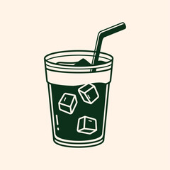 A refreshing iced drink with a straw, hand drawn style