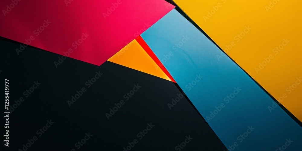 Poster an abstract minimalist composition on a deep black background, minimalist geometric forms in bold co