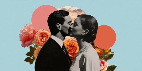 Vintage Romance Reimagined Collage Aesthetic for Modern Valentines Day - 1960s Garden Elegance in Digital Wedding Design and Marketing
