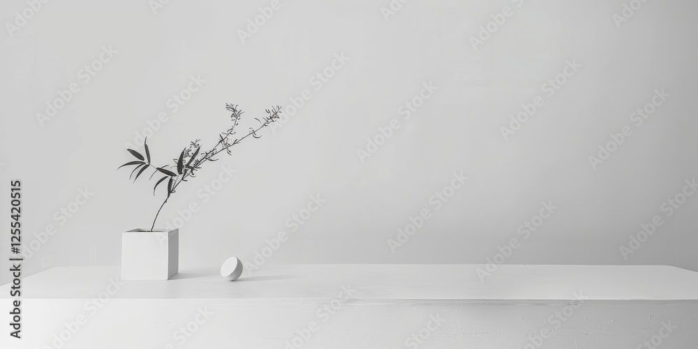 Poster An abstract minimalist composition with a stark white backdrop, Geometric shapes in minimalist style, Contemporary design