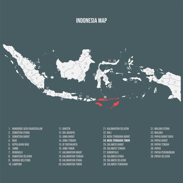 Indonesia Map with 38 Provinces - Nusa Tenggara Timur