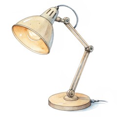 A desk lamp with an adjustable arm, featuring a metallic shade and a base, ideal for providing focused lighting in workspaces.