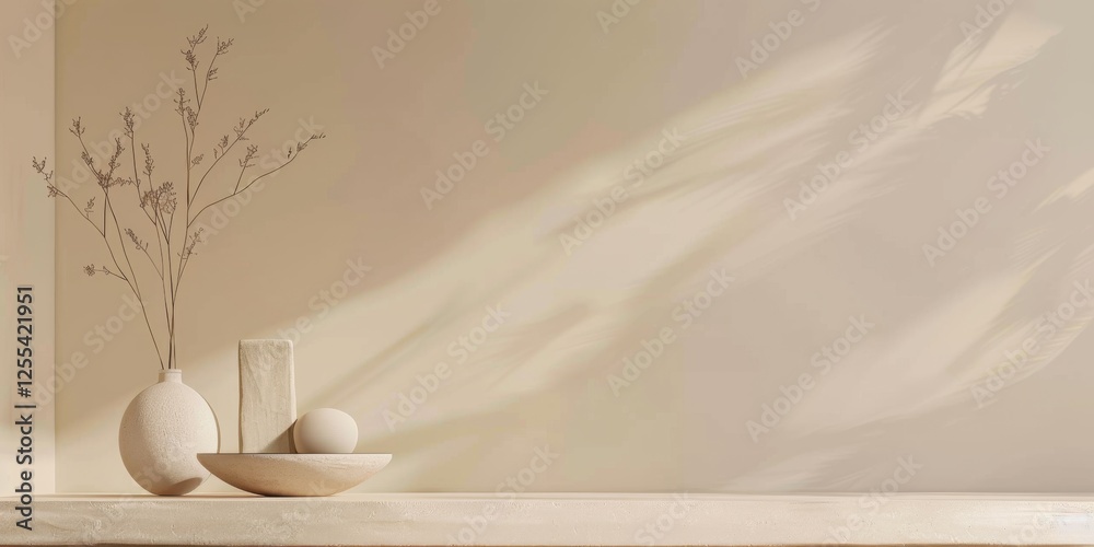 Poster An abstract minimalist design featuring a light beige backdrop, Minimalist elements in a harmonious arrangement, Contemporary minimalist style