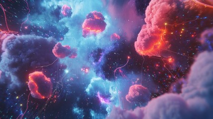 Mystical Clouds and Stars Floating in a Dreamy Cosmic Landscape