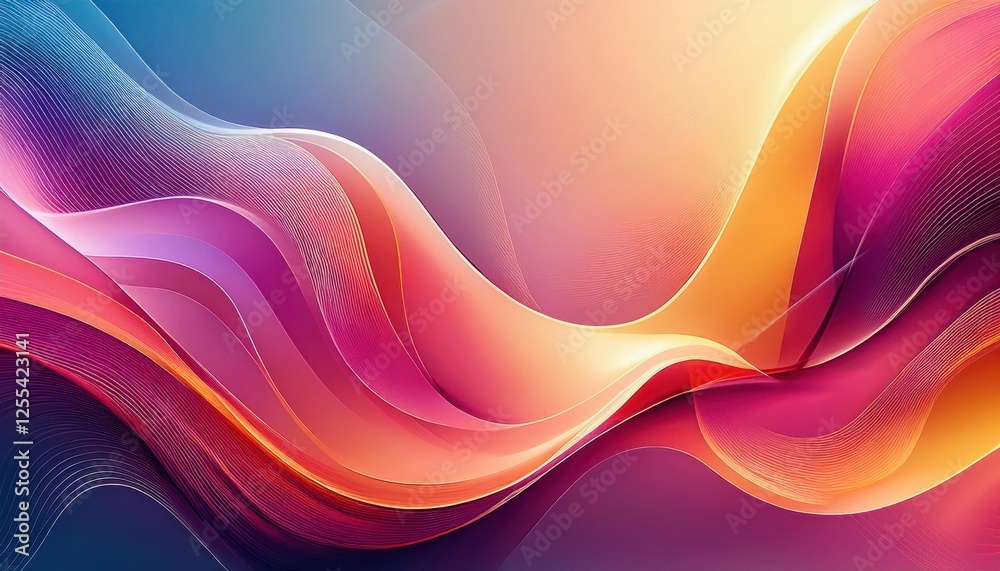 Poster fluid abstract wave in vibrant gradient colors with dynamic lines for digital background, web design, or branding

