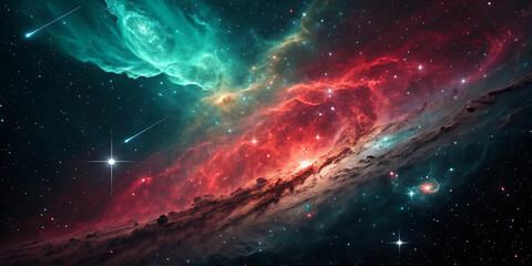 Obraz premium Vibrant Cosmic Nebula with Swirling Galaxies, Stars, and Celestial Clouds in Deep Space – Astrophotography 