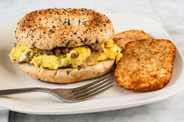 scramble eggs with  sausage  breakfast sandwich,