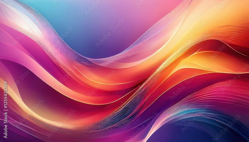 Poster fluid abstract wave in vibrant gradient colors with dynamic lines for digital background, web design, or branding

