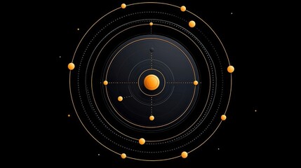 Stylized Solar System with Orbital Paths of Planets on a Black Background