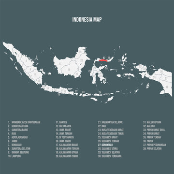 Indonesia Map with 38 Provinces - Gorontalo