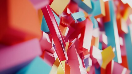 A dynamic composition of vibrant geometric shapes in a close-up perspective creating an abstract design