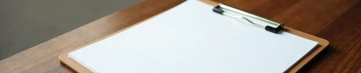 A clipboard with a leather strap attached to the side, sleek, clean