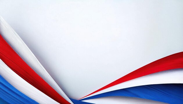 abstract red, white, and blue curved ribbon lines on textured white background for patriotic, corporate, or minimalist usa design

