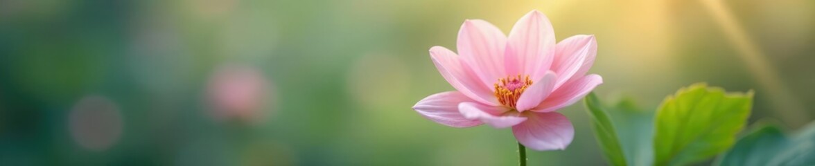 Fototapeta premium A delicate flower with soft green leaves and pastel pink petals, petal, pastel, color