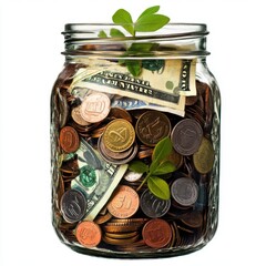 A jar filled with coins 