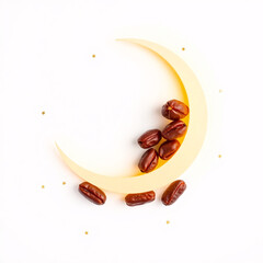 Obraz premium Golden Crescent and Dates: A Visual Tribute to Ramadan and Eid Traditions