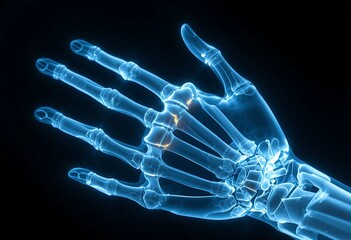 Hand X-ray Illustrating Anatomy and Bone Structure with Medical Scan Effect
